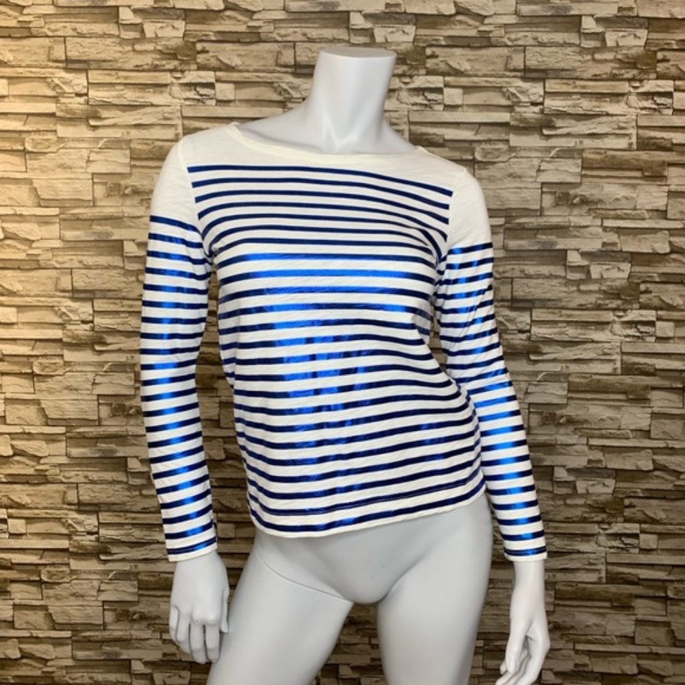 J. Crew Blue Metallic Striped Top